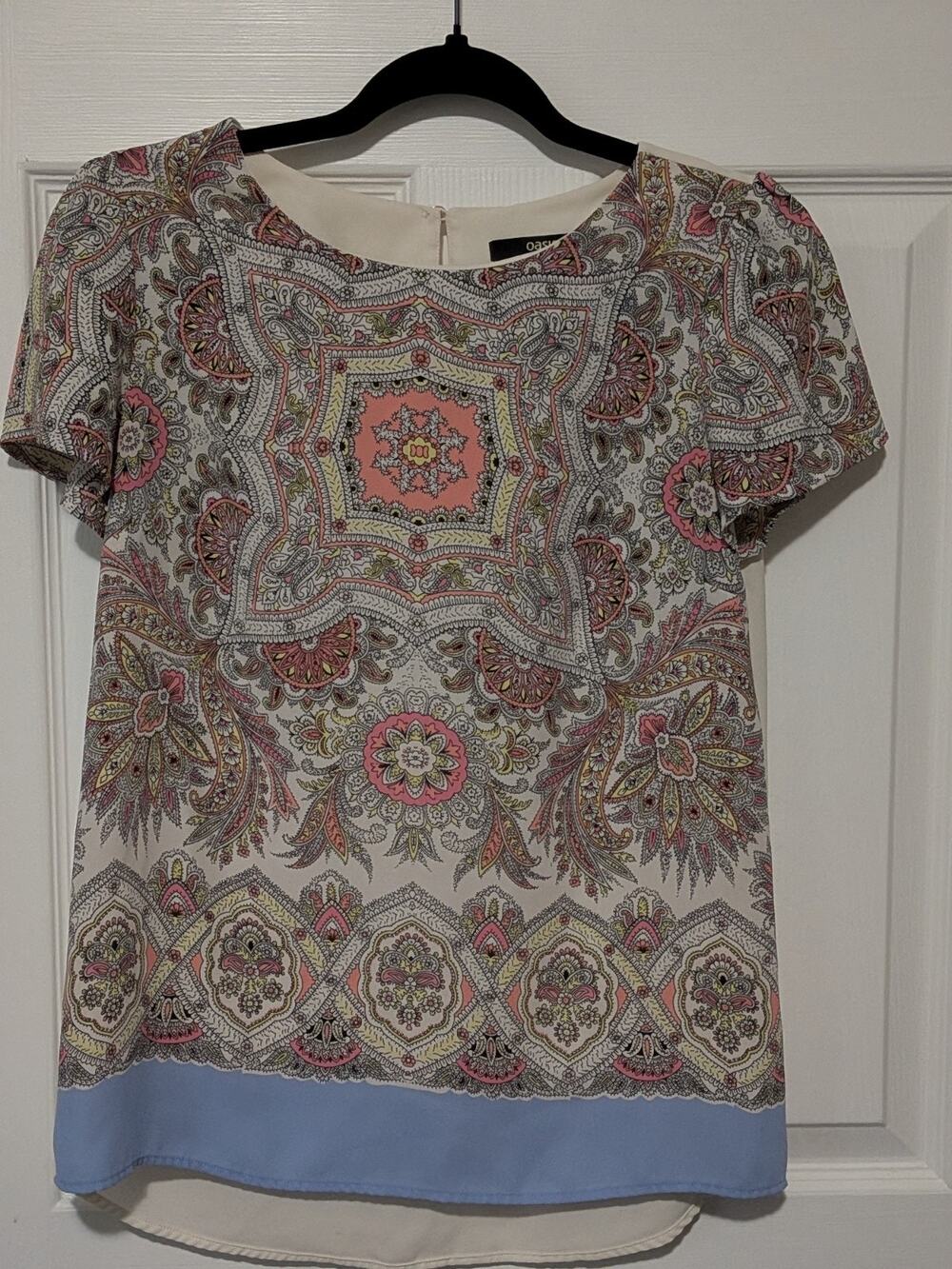 Oasis Mosaic Medallion Paisley Printed Short Sleeve Blouse Top